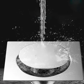 

Shower Square Pedal Type Bathroom Waste Floor Drain Easy Clean Silver Deodorant Cover Bouncing Hotel Stainless Steel Durable