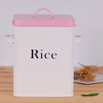 

1Pcs Rice Storage Box Iron Debris Snacks Snacks Storage Covered Metal Lovely Household Living Room Kitchen Barrels Pasta Food