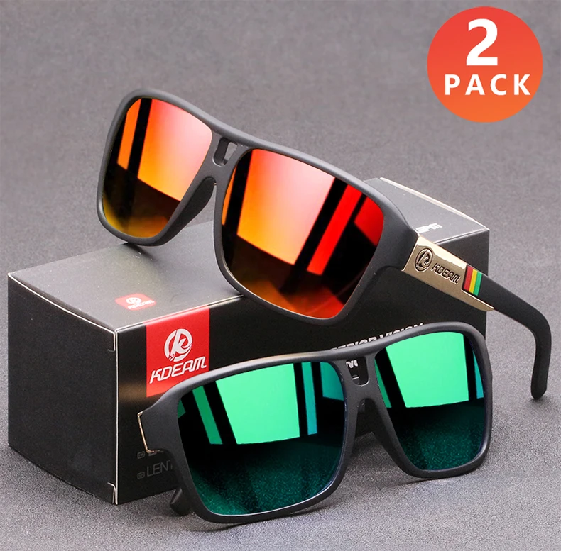 Kdeam Classic Sports Polarized Sunglasses Men's Real Film Square Outdoor Glasses 
