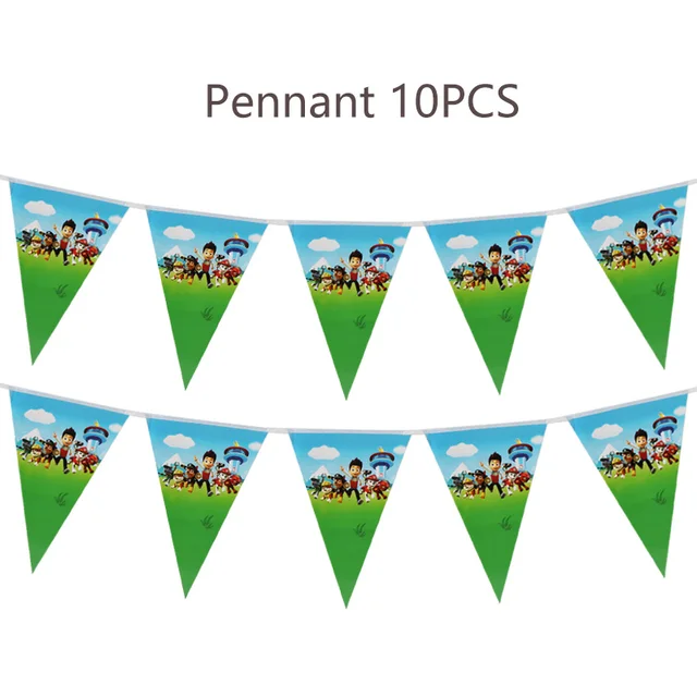 Paw Patrol Birthday Party Balloons Toy Birthday Banner For Kids Boys Girls Party Decoration Paper Cup Plate Tableware Supplies 10PCS Pennant