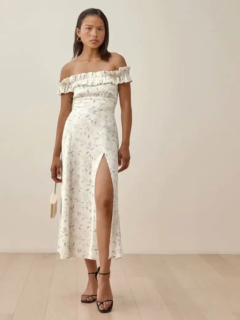 White Off Shoulder Midi Dress Women 