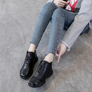 

Genuine Leather Women's Booties New Lace Sports Leather Boots Spring Autumn Fashion Comfortable Soft Handmade Casual Martin Boot