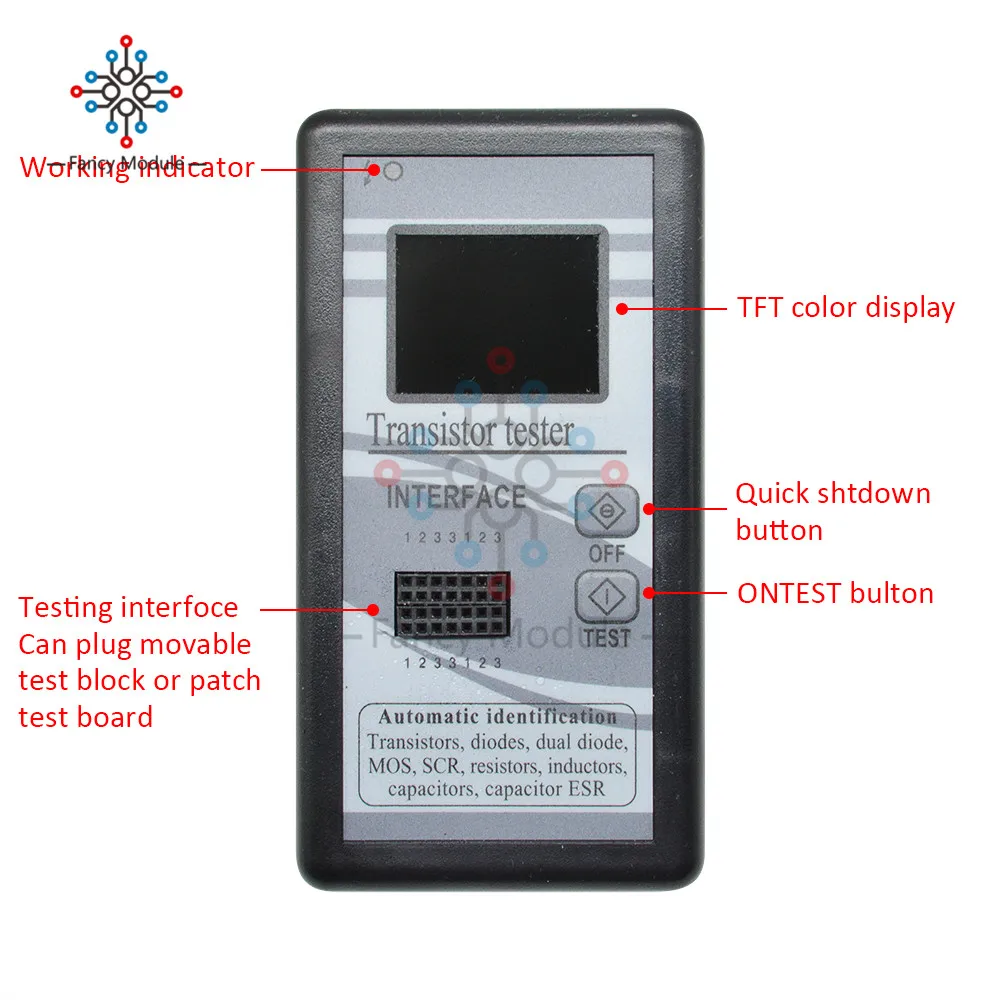 M328 Transistor Tester Automatic Identified Diode Thyristor Capacitance Resistor Inductor Capacitor ESR Meter Checker Detector 5
