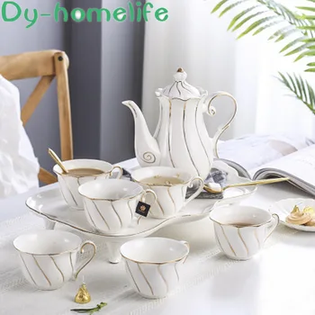 

Nordic Tracing Golden Lotus Pattern Ceramic Coffee Tea Set Hotel Household Foot Tray Coffee Pot Cup Milk Pot Sugar Bowl Tea Pot