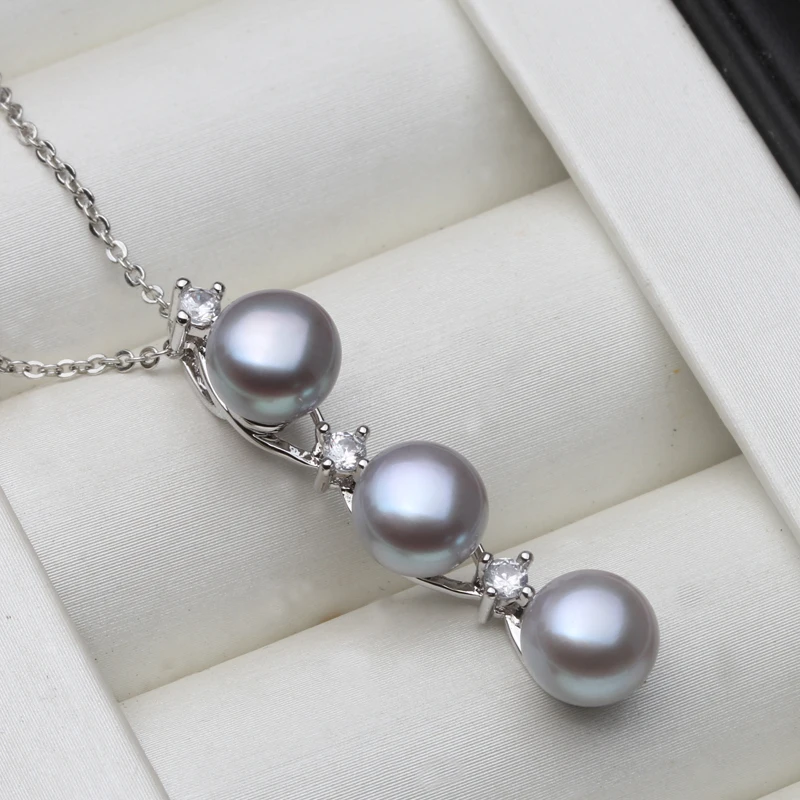 White Freshwater Pearl Pendant Necklace For Women,Real Natural Pearl 925 Silver Chain Necklace Pendant Fine Jewelry 