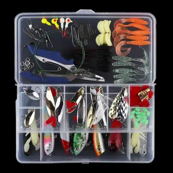 

108pcs/lot Sea Freshwater Fishing Artificial Fishing Lure Kit Include Lure Minnow/Popper Soft Bait with Luminous Lead Hooks Box