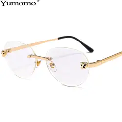 Модная рамка для очков для женщин, индивидуальное металлическое овальное плоское зеркало UV400 ретро с прозрачными линзами, очки, золотые