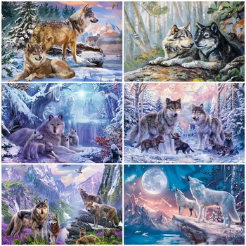

AZQSD DIY Animal Painting By Numbers On Canvas Acrylic Paint Drawing By Numbers Wolf Picture For Living Room Home Decoration