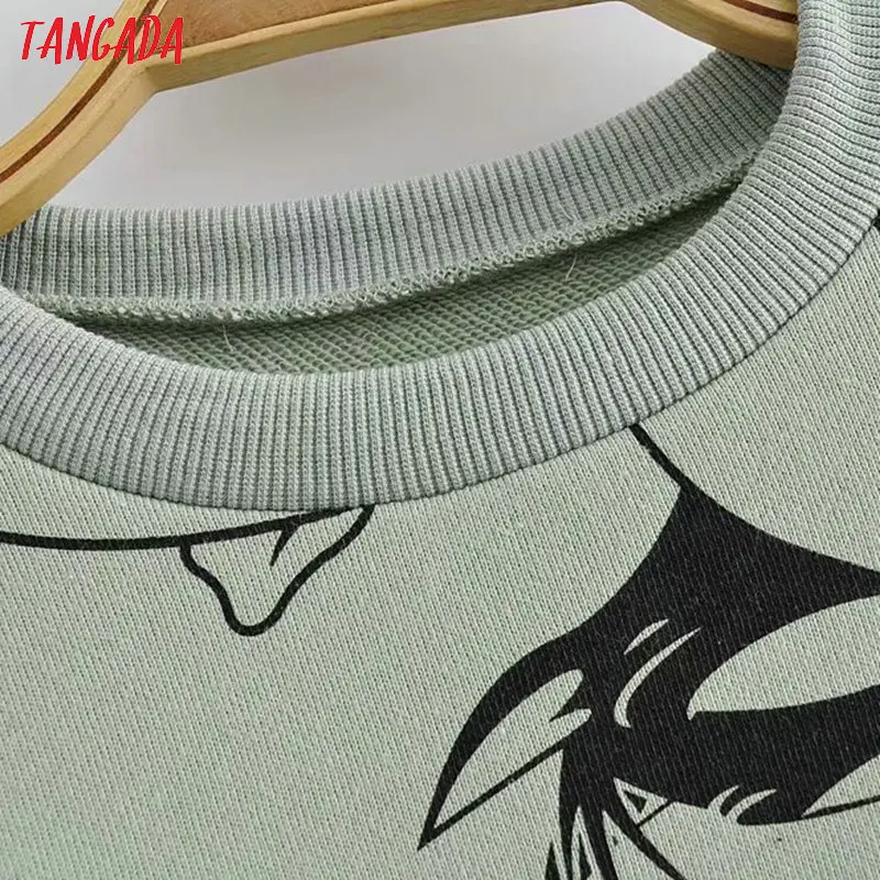 Tangada, женские забавные толстовки с рисунком, с длинным рукавом и круглым вырезом, свободные пуловеры, повседневные женские топы 2R01