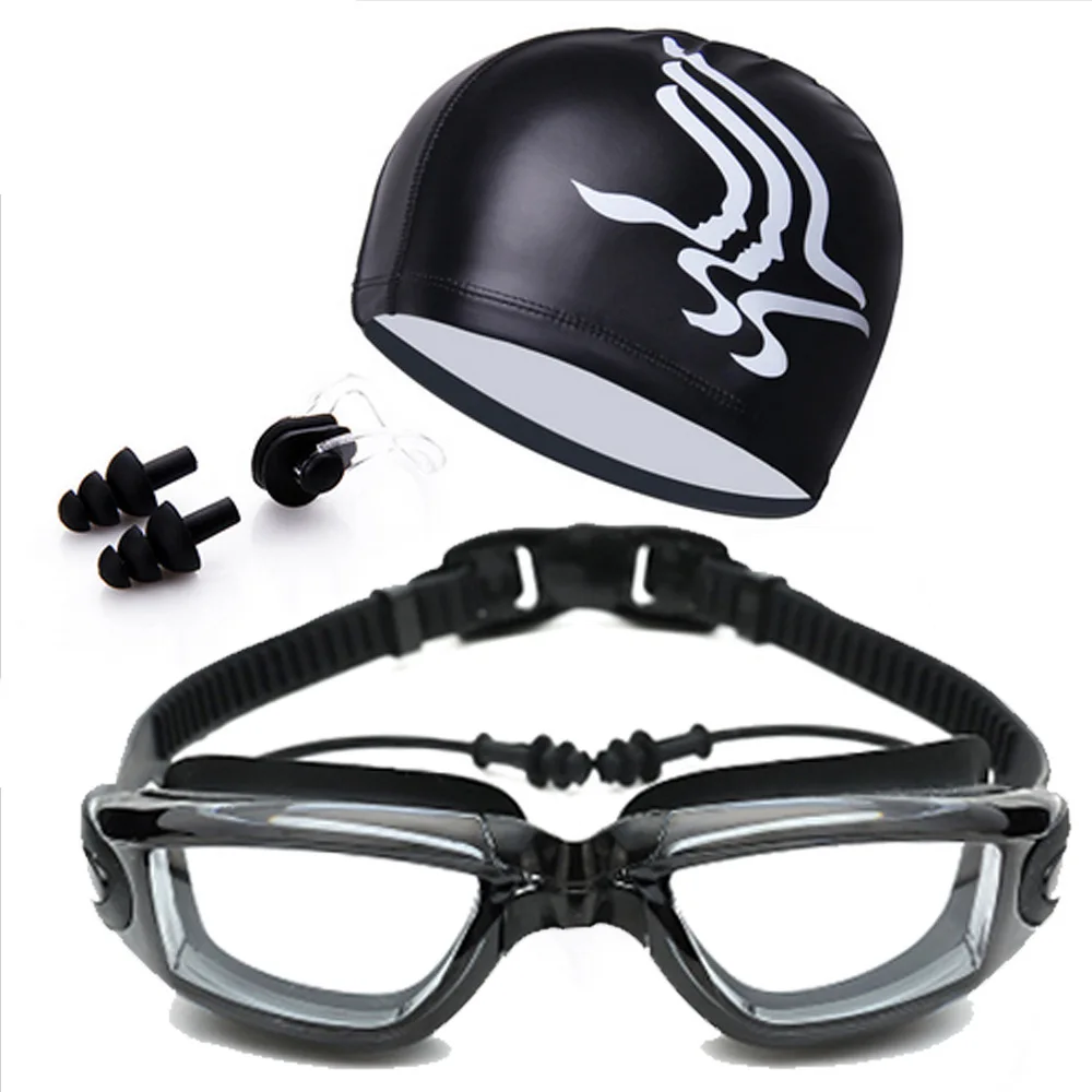 

Goggles Swimming Cap Tour Nose Clip And Ear Plug High-definition Waterproof Anti-fog Large Frame Men And Women Swimming Equipmen
