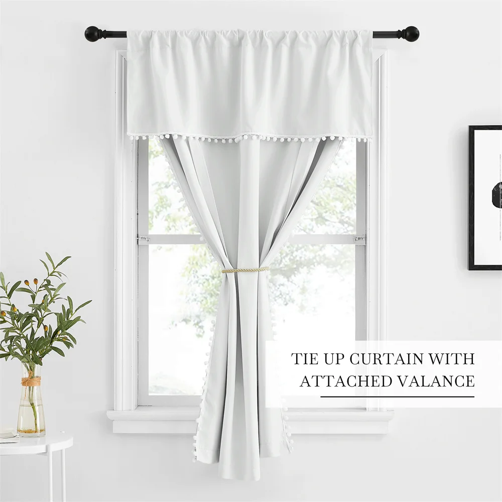 NICETOWN Tie Up Shade Rod Pocket Blackout Curtain with Small Ball Modern European and American Style for Kitchen Small Window