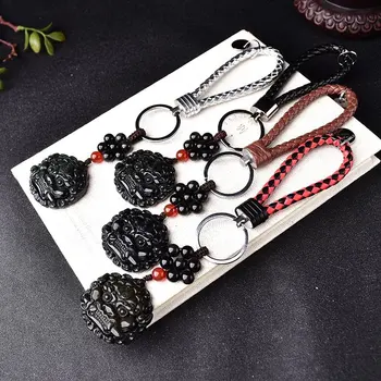 

Natural Mexican obsidian stone daring to be a keychain bag hanging, anti villain, exquisite carving, lifelike ornaments