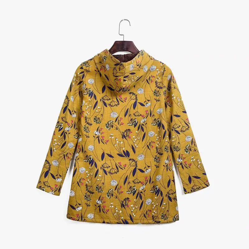Mferlier Большие размеры Женское пальто с капюшоном винтажный цветочный принт желтый зеленый синий 5XL 6XL 7XL 8XL женские толстые флисовые парки