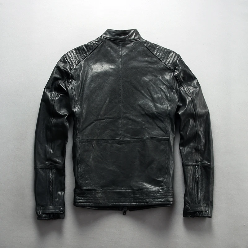 

men's fashion genuine slim fit biker men black real leather coat sheepskin Motorcycle jacket