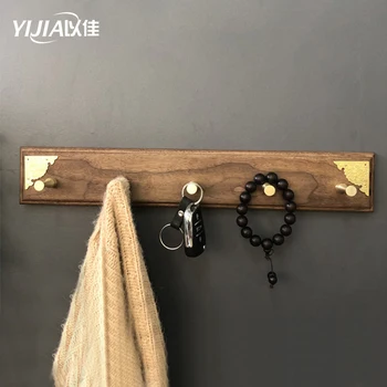 

Multi-Function Brass Hook Hanging Key Hook Black Walnut wood Home Coat Decorative Hook