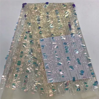 

Latest French Nigerian Laces Fabric 2019 High Quality Tulle African big sequins Laces Fabric Wedding African French Tulle Lace