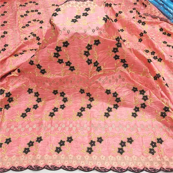 

5 yards African bazin riche fabric with brode Latest fashion embroidery bazin lace fabric with net lace 9L080803