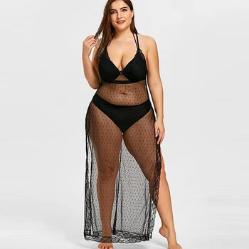 

XL-5XL Plus Size Women Beach Dress See Throgh Beach Cover Up Lace Bathing Suit Cover Ups Pareos De Playa Mujer Lingerie Cover Up