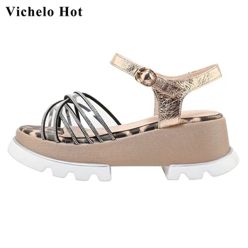

Vichelo Hot summer essential brand shoes peep toe high heels leopard print rhinestone decorations elegant lady sandals women L16
