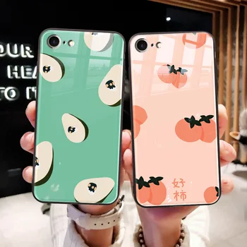

Phone Case For iPhone 11 Pro X XS Max XR 55s SE 6 6s 7 8 Plus Cartoon Fruits Pattern Tempered Glass Wrist Strap Cases Back Cover