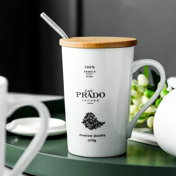 

Nordic brief ceramic mug Creative coffee cup with lid spoon 360ml large capacity household breakfast milk cups office water mugs