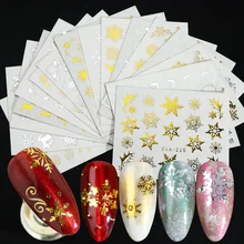16 шт./компл. цвета: золотистый, серебристый снежинки наклейки для ногтей Водные Наклейки на Рождество, украшение для ногтей, 3D Подвески дизайны маникюрные TRSTZ-YA