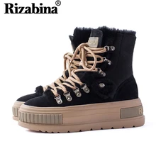 RizaBina/женские теплые полусапожки; обувь на платформе с густым мехом; женская модная плюшевая обувь с перекрестными ремешками и круглым каблуком; Размеры 35-39
