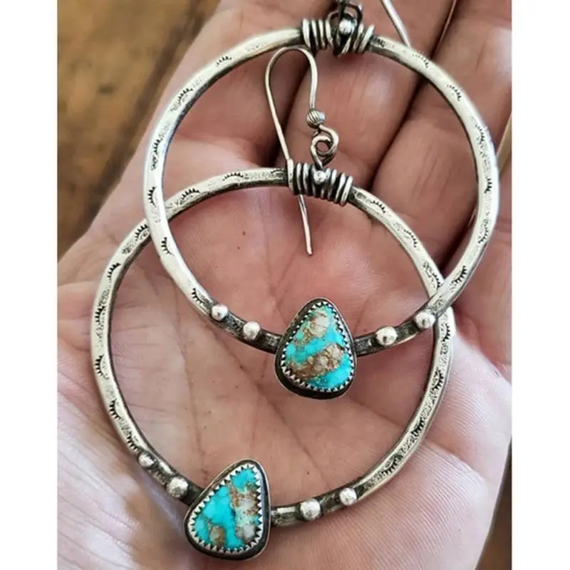 Bohemia Vintage Long Drop Earring For Women Boho Jewelry Ethnic Natural Blue Turquoises Stone Earrings Pendientes | Украшения и