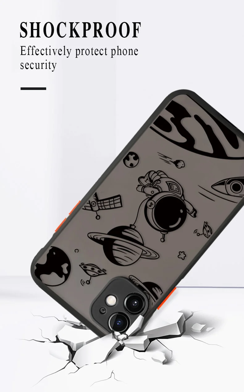 Luxury Cartoon Space Astronaut Phone Case For iPhone 11 12 Pro Max Mini XS X XR 7 8 Plus Matte Shell Silicone Shockproof Cover iphone 13 mini flip case