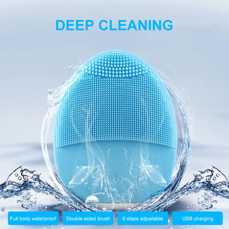Electric Silicone Face Cleaning Brush Color Vibration USB Rechargeable Smart Ultrasonic Facial Cleansing Massage Tool 5