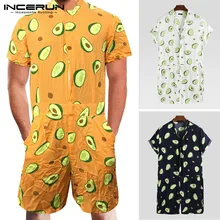 Мужские комбинезоны модные Гавайские авокадо печати свободные короткий рукав отдых пляжные мужские комбинезоны дышащий повседневный комбинезон INCERUN