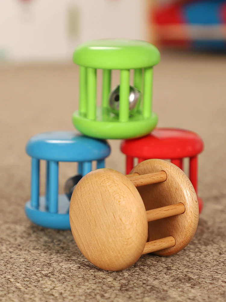 

Wooden Pillar Ringing Handbell Toy Hand Shaking Ring Sounding Bell for Infant Grasp Learning Educational Hand Bell four Color
