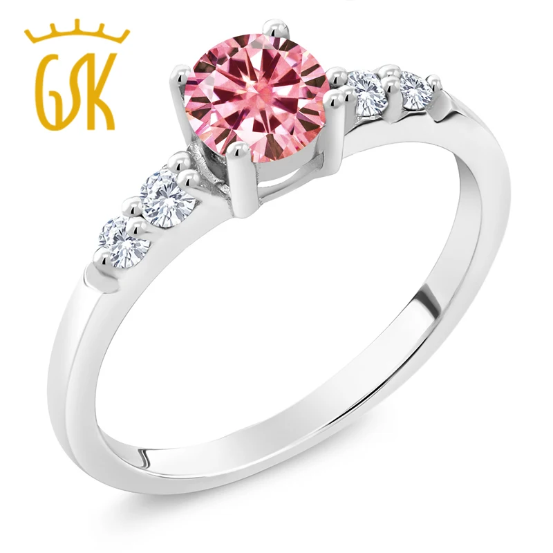 

GemStoneKing 925 Silver Ring Pink Created Moissanite Lab Grown Diamond G - H 0.50ct DEW Fine And Gracefully Jewelry