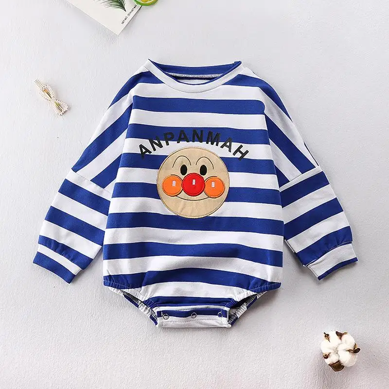 Korean Autumn Newborn Rompers Boys Girls Cartoon Pattern Cute Long-sleeved Baby Crawling Clothes Stripes Toddler Rompers Girls - Цвет: Blue