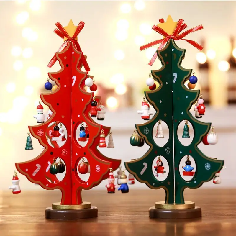 Мини Рождественская елка, праздничный декор, красочная двойная деревянная Новогодняя Рождественская елка, вечерние свадебные украшения DIY для рабочего стола, украшения для дома 25 см-35 см