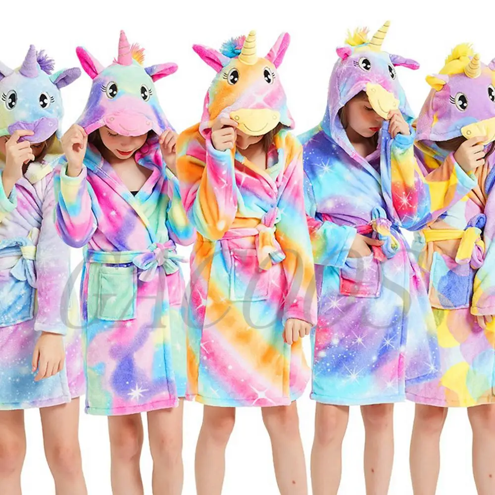 Hooded-Robes Nightgown Homewear Girls Kids Unicorn Winter Boys Children Star for Pyjamas