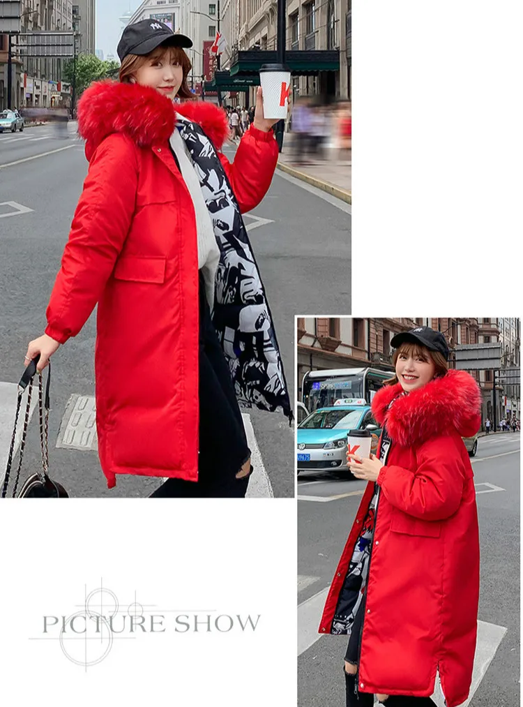 Зимняя Длинная женская парка с воротником из искусственного меха с принтом, теплое пальто с подкладкой, толстое двухстороннее пальто с капюшоном для женщин размера плюс, свободная верхняя одежда