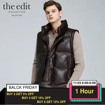 

SELECTED Men Stand-up Collar PU Waistcoat Sleeveless Down Jacket Vest|419452505