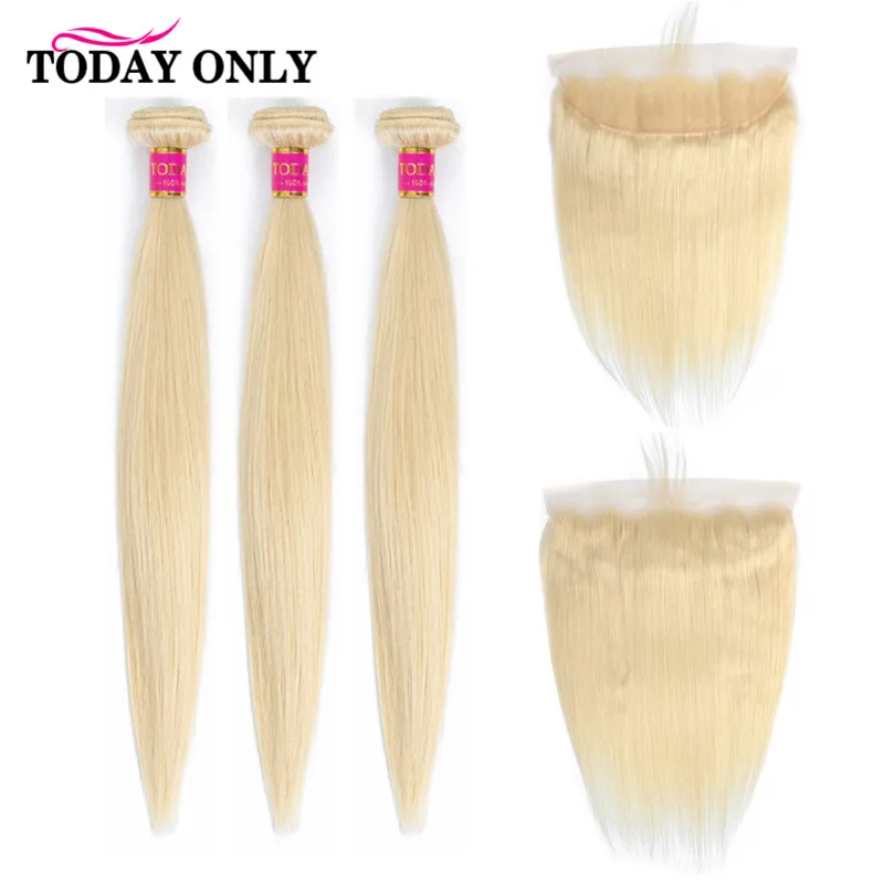 

TODAY ONLY 613 Blonde Bundles With Frontal Brazilian Straight Human Hair 3 Bundle With Frontal Closure Remy 613 Hair Extension