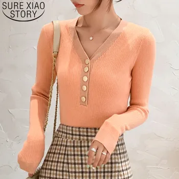 

New 2019 Autumn Fashion Women Sweaters Long Sleeve Button Sweater Women Casual V-neck Soft Knitted Sweaters 6162 50