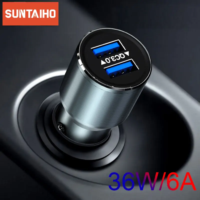 Suntaiho Mini Dual USB Автомобильное зарядное устройство для iPhone 11 Pro Max Samsung Xiaomi Huawei QC 3 0 5A