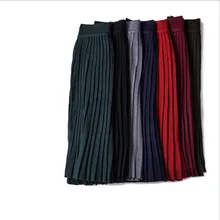 Винтажная эластичная юбка средней длины с высокой талией, плиссированная теплая вязаная юбка для женщин, зимние женские вязаные юбки, черные, зеленые, серые, красные, saia