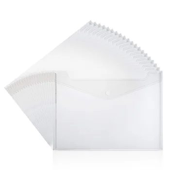 

40 Pcs Clear Plastic Waterproof Envelope Folder with Button Closure,Project Envelope Folder, A4 Size