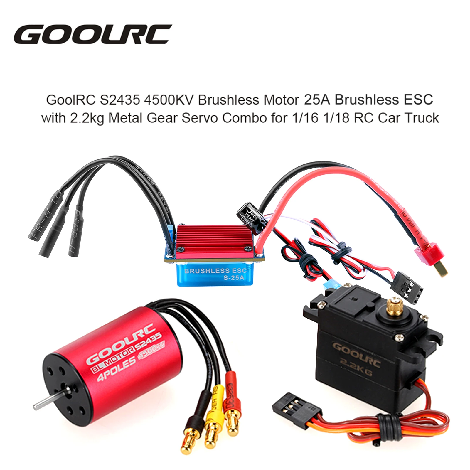 GoolRC S2435 4500KV Brushless Motor 25A ESC with 2.2kg Gear Servo Upgrade Combo Set for 1/16 1/18 RC Car | Игрушки и хобби