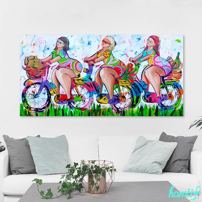 

5D DIY diamond painting fat lady ride on bicycle large cross stitch diamond embroidery mosaic full square round drill art 5