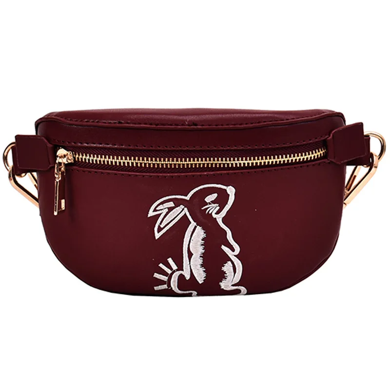 

Women's Waist Bag PU leather Bag on A Belt Embroidered Rabbit Fanny Pack Bananka Fashion Wild Satchel Women Belly Band Belt Bag