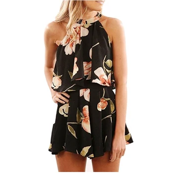 

Women Fashion 2PCS Printed Set Summer Sexy Halter Sleeveless Tops + Sexy Printed Shorts Female Casual Suit