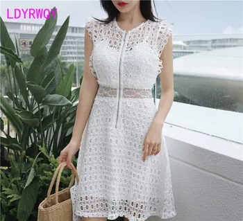 

Women's 2020 new temperament heavy industry lace dress summer and Korean version perspective high waist display