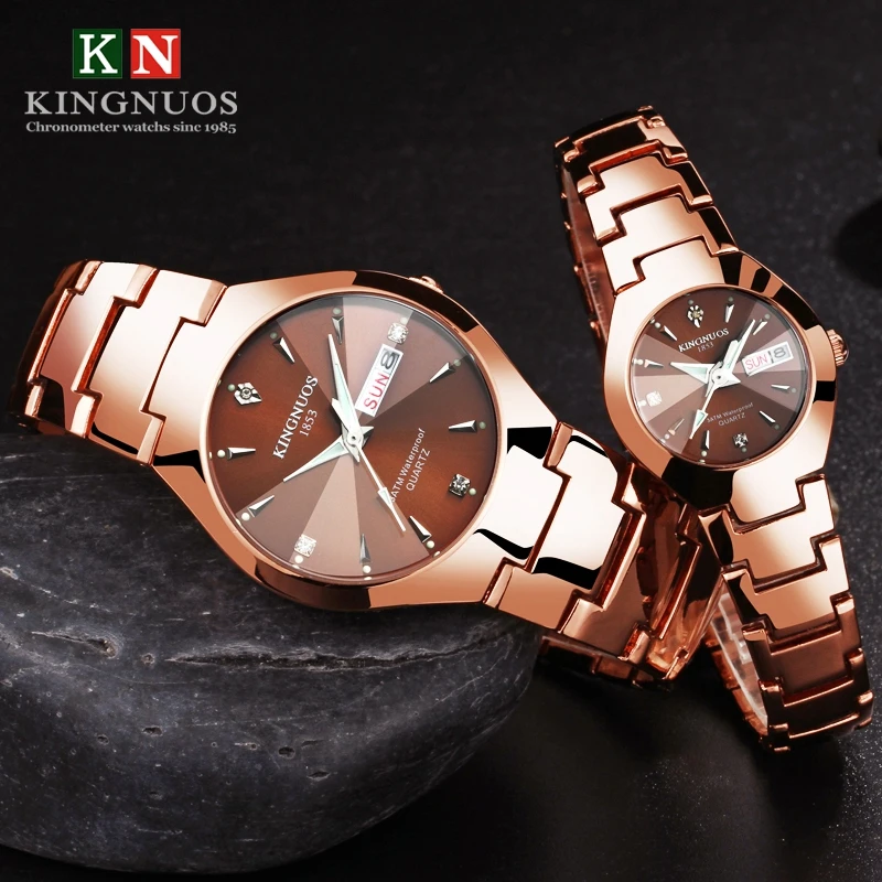 

KINGNUOS Fashion Brands Men Woman Wristwatch Lovers Couple Watches Authentic Quartz Clock Man Calendar Waterproof Watch