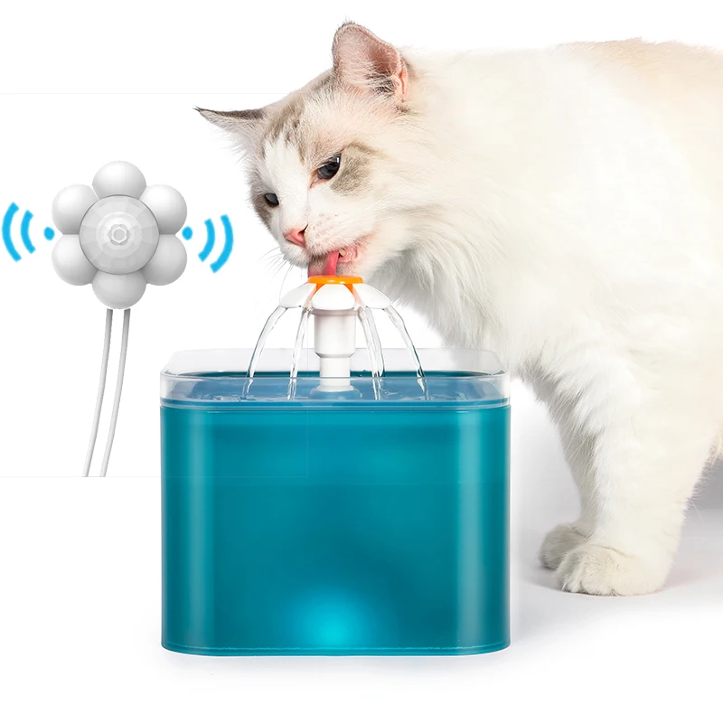 Automatic Cat Water Fountain With Infrared Motion Sensor LED Light Power Adapter Pet Feeder Bowl Drinking Dispenser Container